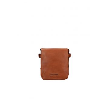 Geanta crossbody de piele cu buzunar pe spate