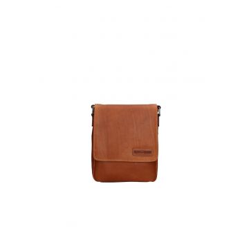 Geanta crossbody de piele cu buzunar pe spate