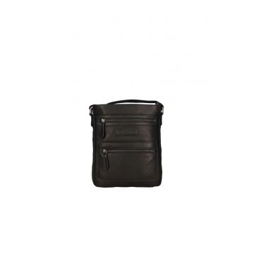 Geanta crossbody de piele cu buzunare exterioare si bareta ajustabila