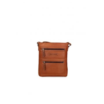 Geanta crossbody de piele cu buzunare exterioare si bareta ajustabila