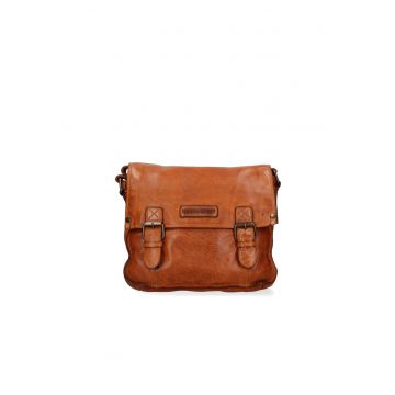 Geanta crossbody de piele cu fermoar si catarama