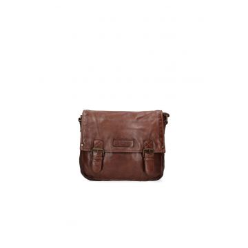 Geanta crossbody de piele cu fermoar si catarama