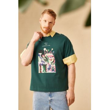 Medicine tricou din bumbac barbati, culoarea verde, cu imprimeu