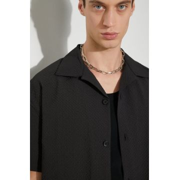 MKI MIYUKI ZOKU camasa Seersucker Vacation Shirt barbati, culoarea negru, cu guler clasic, relaxed, SEERSUCKER.VACATION.SHI