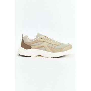 Pantofi sport de piele ecologica cu insertii textile