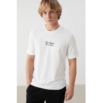 Tricou de bumbac cu decolteu la baza gatului