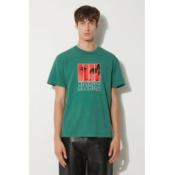 Awake NY tricou din bumbac Vegas T Shirt barbati, culoarea verde, cu imprimeu, SP24-TS006
