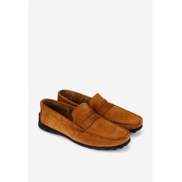 Mocasini barbati din piele nabuc maro