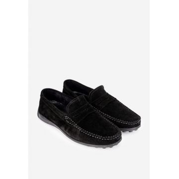 Mocasini barbati din piele nabuc neagra