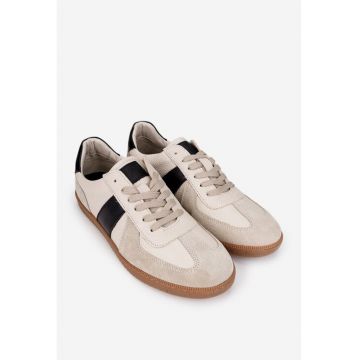 Pantofi barbati din piele bej cu negru