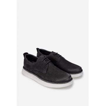 Pantofi negri din piele nabuc