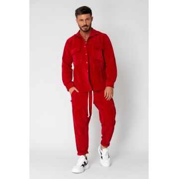 Set Camasa si Pantalon Lung din reiat Dark Red 15248