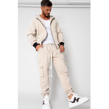 Set Hanorac cu fermoar si Pantalon lung cargo Cream 15352