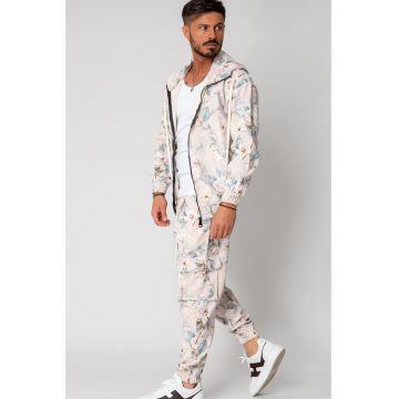 Set Hanorac cu fermoar si Pantalon lung cargo din reiat flower Cream 15444