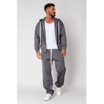 Set Hanorac cu marsupiu si fermoar si Pantalon lung Grey 15458