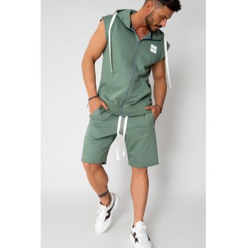 Set Malibu Hanorac fara maneci cu fermoar si pantalon scurt Dark Olive 15589