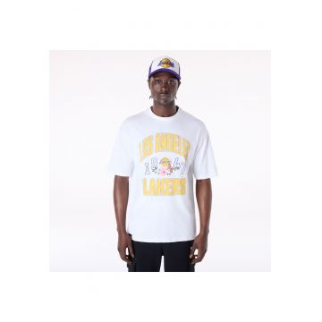 Tricou cu decolteu la baza gatului si text - Alb/Galben