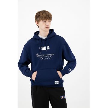 Hanorac cu logo si imprimeu grafic - Albastru indigo