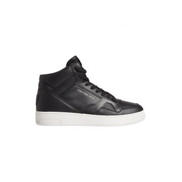Pantofi sport din piele mid-high cu model cu perforatii