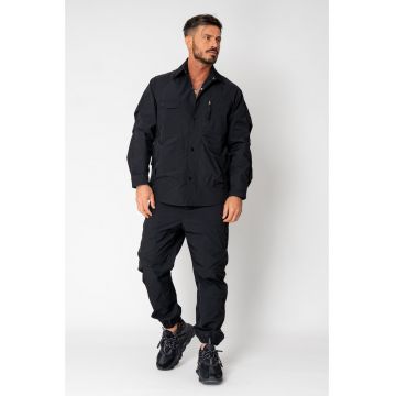 Set Jacheta fara gluga cu capse si Pantalon lung cargo Black 15488