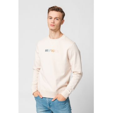 Bluza sport de bumbac organic cu broderie - Maro nisip -