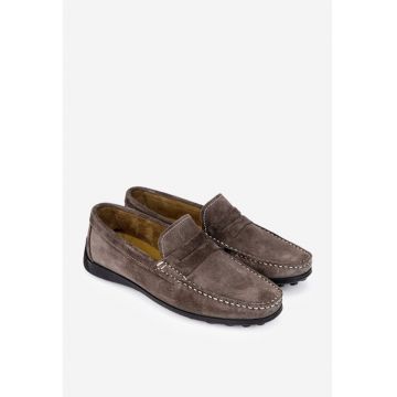 Mocasini barbati din piele nabuc grej