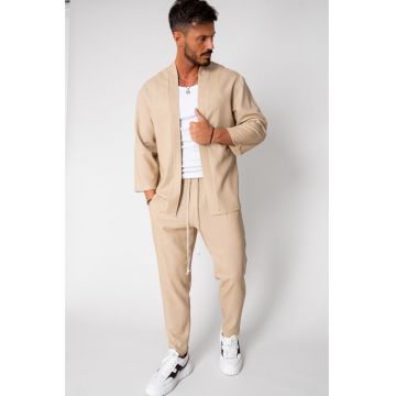 Set Tulum Jacheta tip kimono si pantalon lung Beige 15654