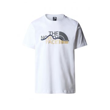 Tricou cu imprimeu logo Mountain Line - Alb/Gri/Bej