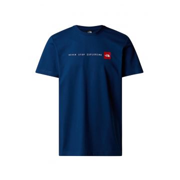 Tricou cu imprimeu logo Never Stop Exploring - Albastru indigo