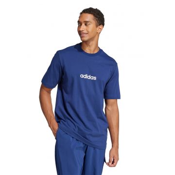 Tricou cu logo pe piept si decolteu la baza gatului - Alb/Albastru inchis