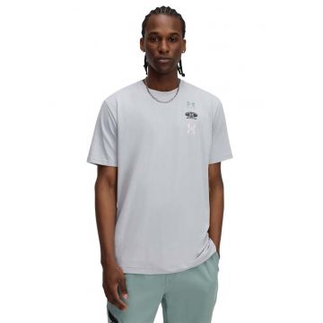 Tricou din amestec de bumbac cu decolteu la baza gatului si logo
