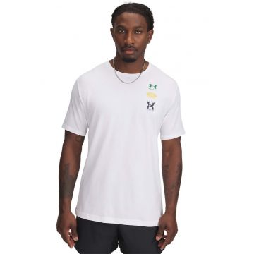 Tricou din amestec de bumbac cu decolteu la baza gatului si logo
