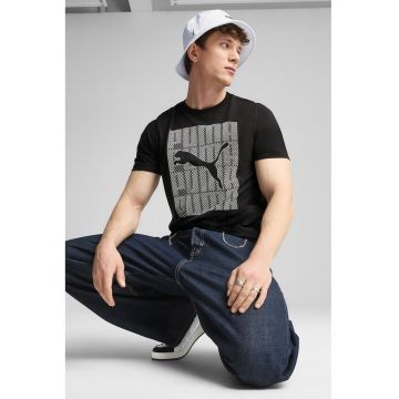 Tricou din amestec de bumbac cu imprimeu logo - Alb/Negru