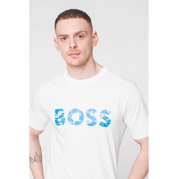 Tricou regular fit cu decolteu la baza gatului si imprimeu logo supradimensionat Tiburt