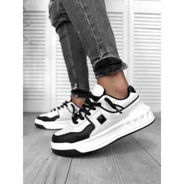 Adidasi barbati casual   VL   albi cu negru 086  T14-3
