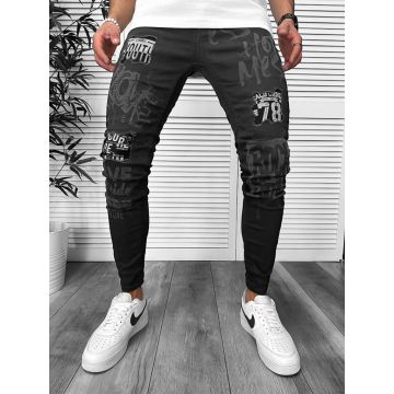 Blugi barbati conici  imprimeu si stikere  1253  H1-4