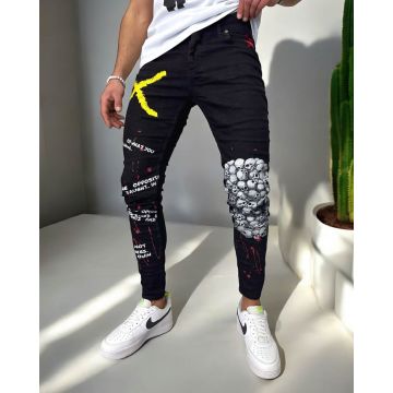 Blugi barbati conici  imprimeu si stikere  6057 G6-4