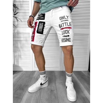 Blugi barbati scurti conici albi  cu stikere  4062 H3-3