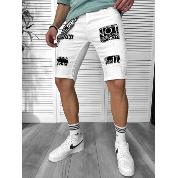 Blugi barbati scurti conici albi  cu stikere 4600 G1-3.3
