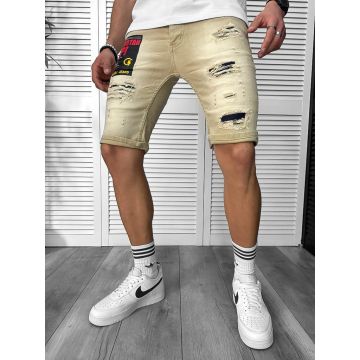 Blugi barbati scurti conici bej  cu stikere 7044 H6-4