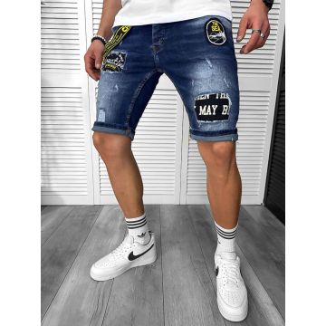 Blugi barbati scurti conici  cu stikere  4069 H3-7