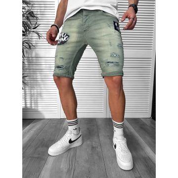 Blugi barbati scurti conici verzi  cu stikere 7041 H2-3