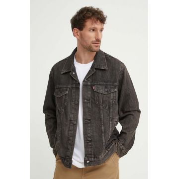 Levi's geaca jeans barbati, culoarea negru, de tranzitie