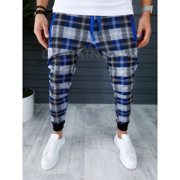 Pantaloni barbati albastri in carouri smart casual ZR 19066
