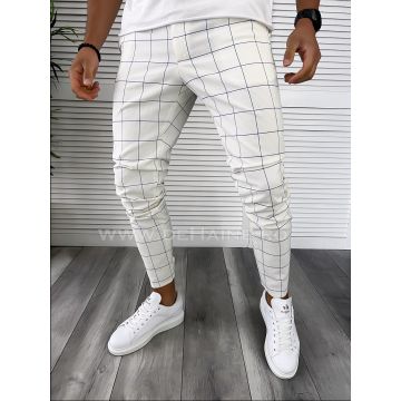 Pantaloni barbati casual albi in carouri B8005 P20-2.3