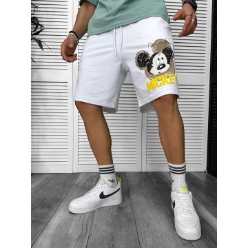 Pantaloni de trening scurti albi  cu imprimeu Y241 O3-2.3
