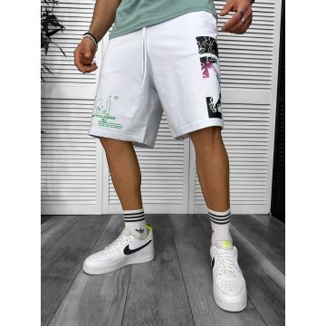 Pantaloni de trening scurti albi cu imprimeu Y243 O3-7 Pantaloni de trening scurti albi cu imprimeu Y243 O3-7