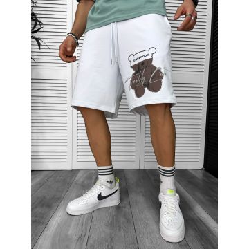 Pantaloni de trening scurti albi   cu imprimeu Y245  O3-1.3