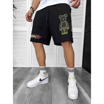 Pantaloni de trening scurti negri  cu imprimeu Y246  N6-5.3