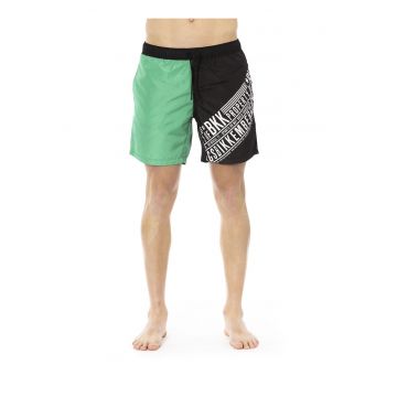 Pantaloni scurti de baie cu model colorblock si imprimeu logo